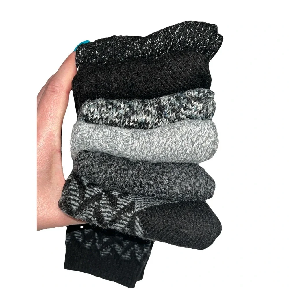 Bearpaw‎ 6 Pairs Women's Size 4-10 Boot Socks Black Polyester Multi Color Soft
